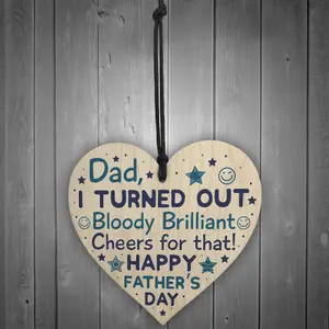 Red Ocean Fathers Day Funny Gifts Novelty Wooden Heart Sign Present Dad Gift From Daughter Son