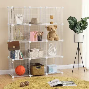 SONGMICS 12-Cube Wire Grid Storage Rack, Interlocking Shelving Unit with Metal Mesh Shelves and PP Plastic Sheets