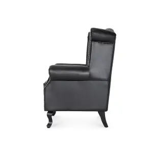 Faux Leather Balmoral Wing Back Chair with Buttons Black