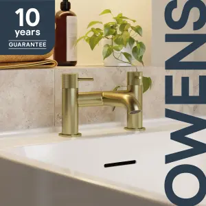 GoodHome Owens Satin Brass effect Deck-mounted Manual Double Bath Filler Tap