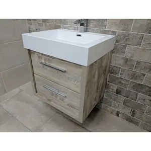 Walker 600mm Single Bathroom Vanity with Integrated Resin Basin Light Sawn Oak