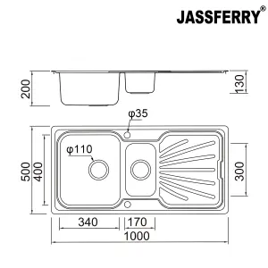 JASSFERRY Stainless Steel Kitchen Sink 1.5 One Half Welding Bowl Reversible Drainer