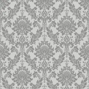 Holden Décor Opus Clara Charcoal Glitter effect Damask Embossed Wallpaper