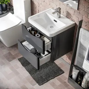 Nes Home 500mm Wall Hung Basin Vanity Unit Steel Grey