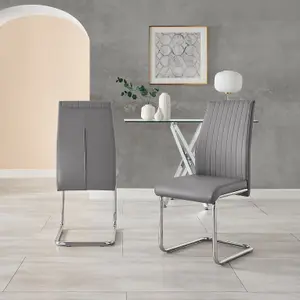 Furniturebox UK 6 Seater Dining Set - Mayfair High Gloss White Chrome Dining Table and Chairs - 6 Grey Faux Leather Lorenzo Chairs