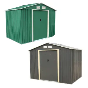 Charles Bentley 8ft x 6ft Grey Metal Garden Storage Shed Zinc Floor Frame