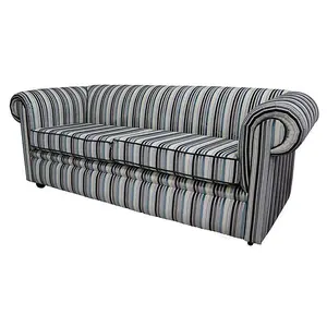 Chesterfield 1930's 3 Seater Riga Stripe Fabric Sofa Bespoke In Classic Style