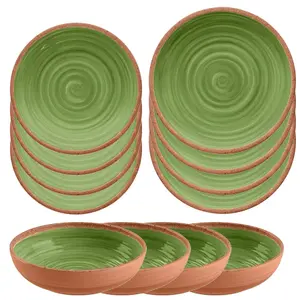 Purely Home Rustic Swirl Green Melamine 12 Piece Outdoor Dinnerware Set of 4