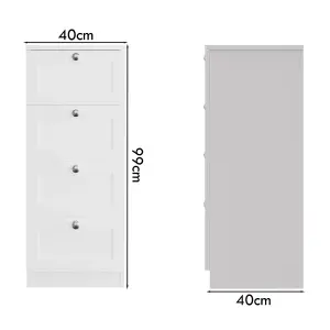 Matt White Chest Of 4 Drawers Modern Design Deep Storage Panelled Fronts