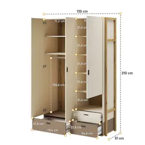 Lenny 01 Hinged Wardrobe in Beige & Oak Artisan - 1350mm x 2100mm x 510mm - Stylish Organisation Solution