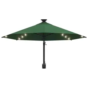 Berkfield Wall-mounted Parasol with LEDs and Metal Pole 300 cm Green