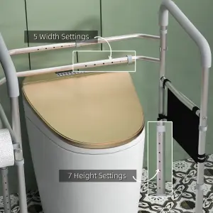 HOMCOM Adjustable Toilet Safety Frame with Additional Rubber Tips Storage