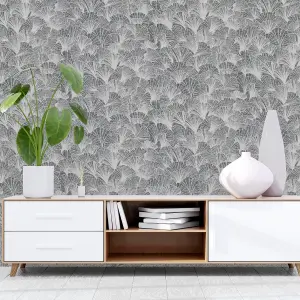 Arthouse Ginkgo Grey/Silver Wallpaper