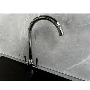 Liquida W05CH Swan Neck Twin Lever Swivel Spout Chrome Kitchen Mixer Tap