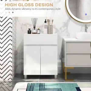 kleankin High Gloss Bathroom Floor Cabinet Storage Cupboard with Drawer