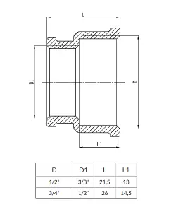 Invena 3/4x1/2 Inch Pipe Connection Reduction Female Fittings Muff Chrome