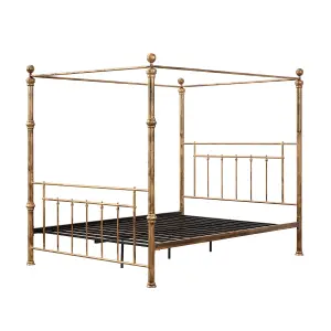 Welwyn Vintage Victorian 4 Poster Antique Brass Metal Bed Frame - Small Double/Double/King