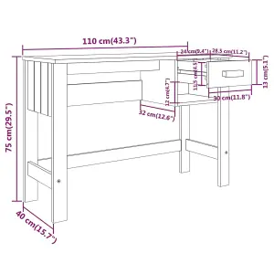 Berkfield Desk Honey Brown 110x40x75 cm Solid Wood Pine