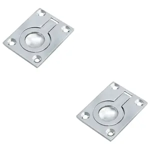 2 PACK - Flush Ring Recessed Pull Handle 50 x 38mm 8mm Depth Polished Chrome Sliding Door