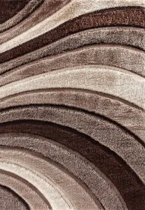 Modern Soft Waves Shimmer Shaggy Area Rugs Bronze 60x220 cm