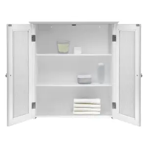 Teamson Home Wall Mounted Bathroom Cabinet with 2 Glass Doors, Bathroom Storage, White