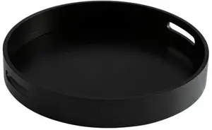 Dunelm Wooden Round Black Tray With Handles, Modern