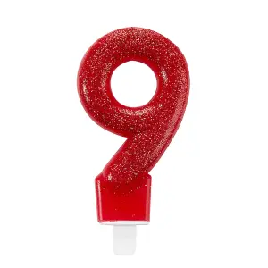 Amscan Glitter Birthday Number Candle Red (9)