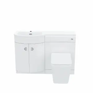 Nes Home Left Hand 1100mm Vanity Basin Unit White & Elora Back to Wall Toilet White