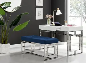 Furniturebox UK Cambridge Navy Velvet & Chrome Dressing Table and Stool Set