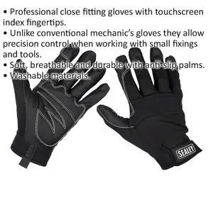 PAIR Light Palm Black Mechanics Gloves - Large - Touchscreen Index Fingertip