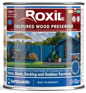 Roxil Wood Stain Preserver (1L Cobalt Blue) - 5 Year Protection for Indoor & Outdoor Wood. No VOCs, Fast-Drying. 5 m Coverage