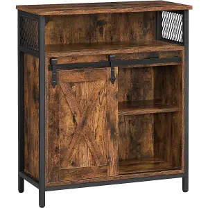 VASAGLE Storage Cabinet, Cupboard with Sliding Barn Door, Open Compartment, Adjustable Shelf, Industrial, for Hallway, Living Room