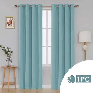 Polyester Blackout Grommet / Eyelet Door Curtain Panel Sky Blue / 132 W x 274 D cm