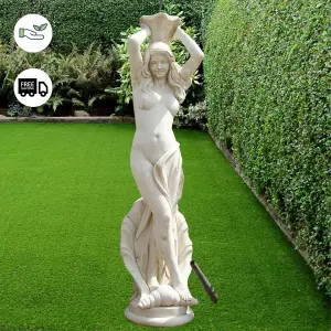 Large White Stone Lady Statue holding Shell Water Feature