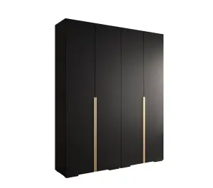 Sleek Inova I Hinged Door Wardrobe H2370mm W2000mm D470mm - Modern Black Finish with Golden Vertical Metal Handles