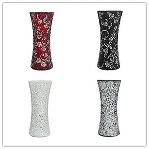 London Boutique Vase Cylinder Handmade Mosaic Glitter Vase Decorative Sparkled Glass gift present (Cylinder Silver)