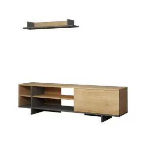 Decortie Stockton Modern TV Unit with Storage Wall Shelf 65" TVs Oak Anthracite Grey 160cm Wide