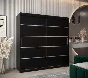 Verona 01 Contemporary 2 Sliding Door Wardrobe 9 Shelves 2 Rails Black Matt (H)2000mm (W)2000mm (D)620mm