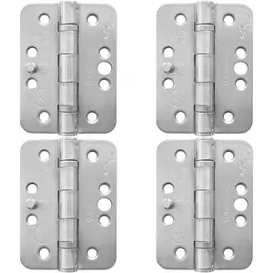 4 PACK - PAIR Grade 13 Ball Bearing Security Hinge RADIUS - 102 x 76mm Satin Steel