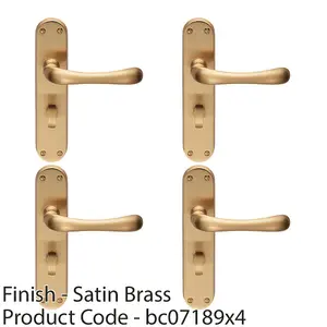 4 PACK - Rounded Smooth Bathroom Latch Door Handle - Satin Brass Lever on Backplate