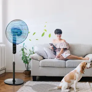 HOMCOM Oscillating Floor Fan Remote Control-Standing Cooling Machine Indoor Air Refresher With Adjustable Height