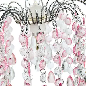 Contemporary Waterfall Pendant Shade with Pink and Clear Acrylic Droplets