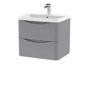 Wall Hung 2 Drawer Vanity Basin Unit with Polymarble Basin, 600mm - Satin Grey