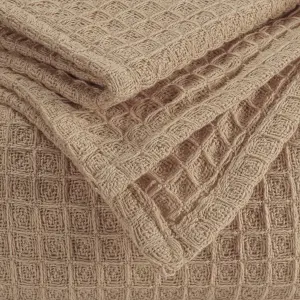 EHC Luxuriously Soft Chunky Waffle Cotton Throws Large Sofa Bed, Sofa, Couch Blanket Bedspread, Double, 150 x 200 cm - Beige