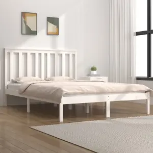 Berkfield Bed Frame White Solid Wood Pine 150x200 cm 5FT King Size