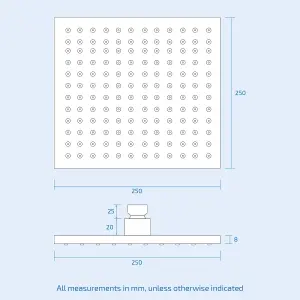 Nes Home Bathroom Fixed Chrome Rainfall Shower Square Head With Rubber Nozzles 250mm