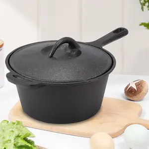 Black Cast Iron Round Sauce Pan with Double Handles for Kitchen