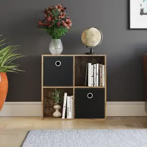 Vida Designs Durham Dark Wood 2x2 Cube Storage Unit & Set of 2 Black Foldable Cube Storage Baskets