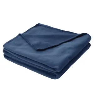 Blue Plain Knitted Throw