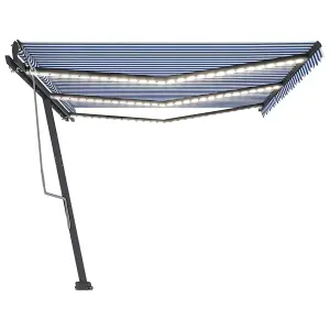 Berkfield Manual Retractable Awning with LED 600x350 cm Blue and White